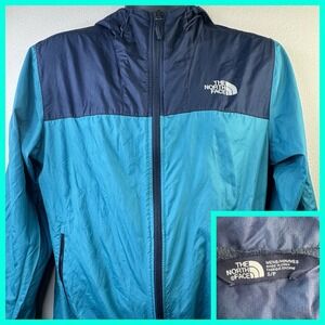 THE NORTH FACE Womens Sz Small Blue Flyweight‎ Full Zip Windwall Hoodie Jacket